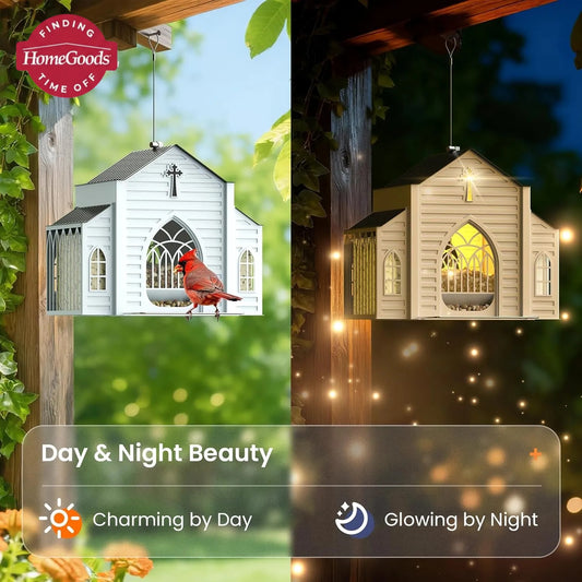 Solar Bird Feeder That Glows at Night 🐦 | ✝️ Church-Shaped