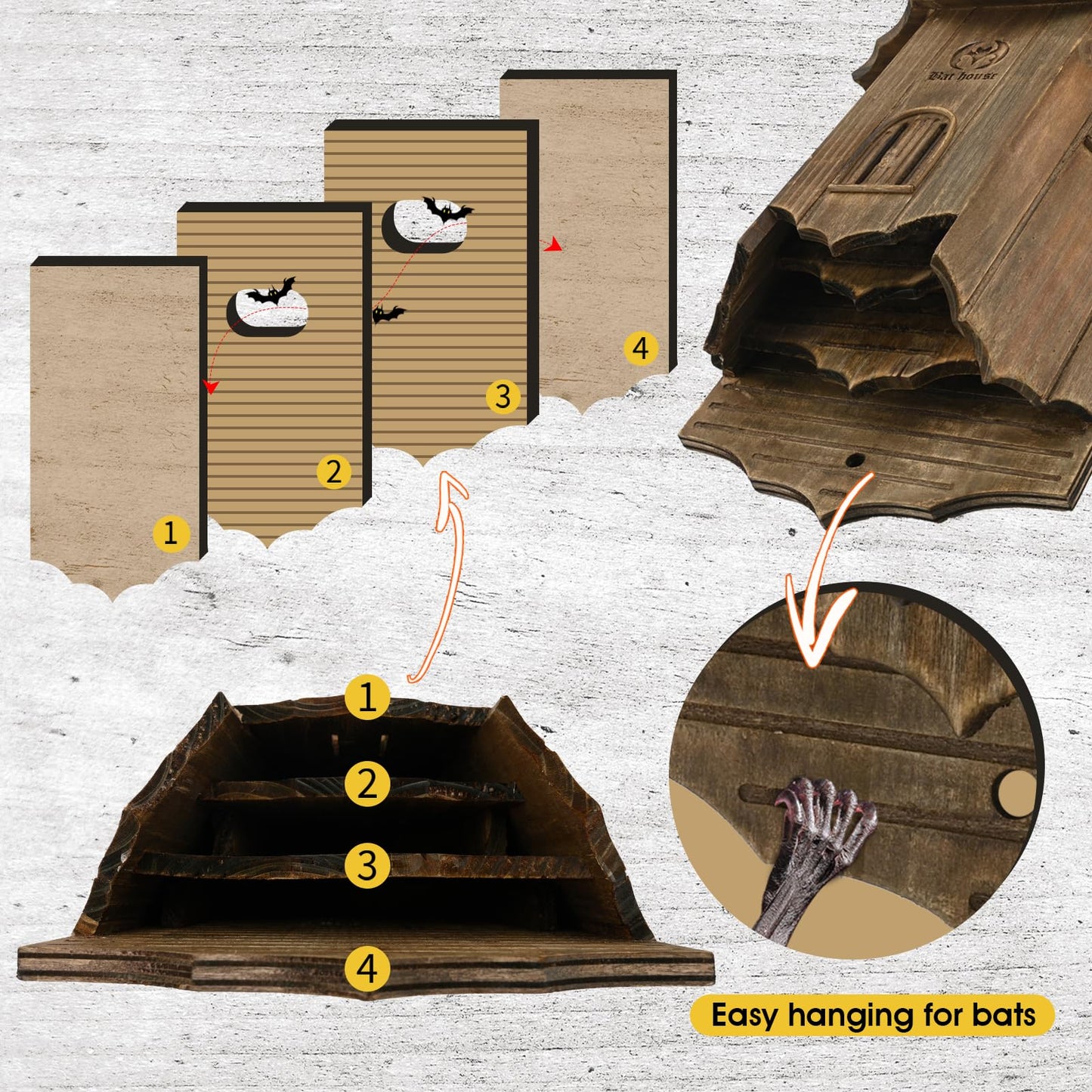 Wooden Castle Bat Houses for Outdoors, Large Three Chamber Box Perfectly Designed to Attract Bats