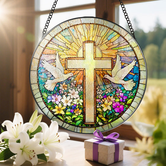 The Artisan “Faith & Wildflowers” Stained Glass Suncatcher ✝️🕊️