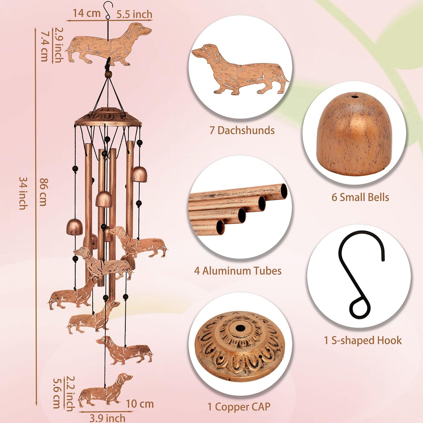 Handmade aluminum tube dachshund wind chimes🎐