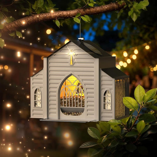 Solar Bird Feeder That Glows at Night 🐦 | ✝️ Church-Shaped