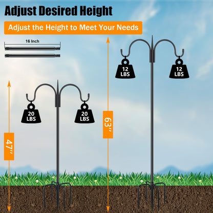 Adjustable Double Shepherds Hook for Outdoor | 63-92 Inch