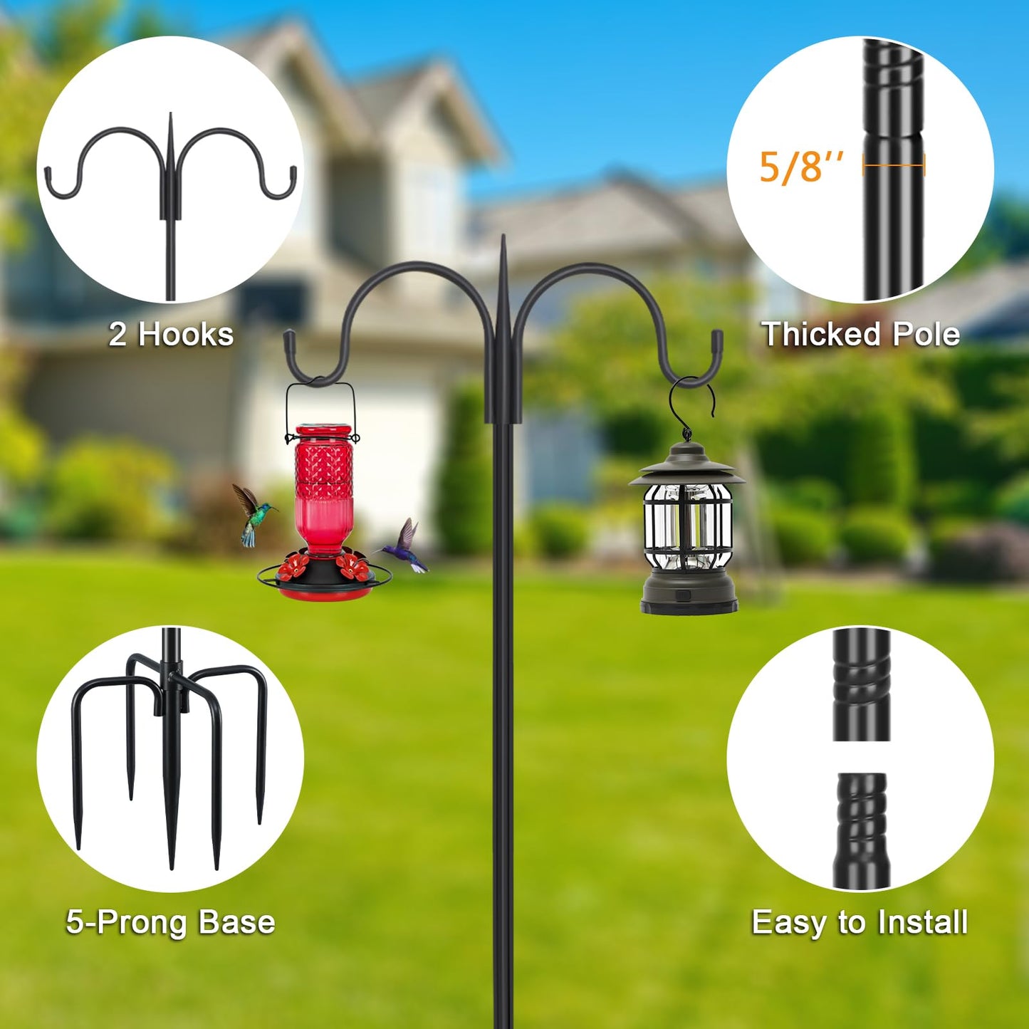 Adjustable Double Shepherds Hook for Outdoor | 63-92 Inch