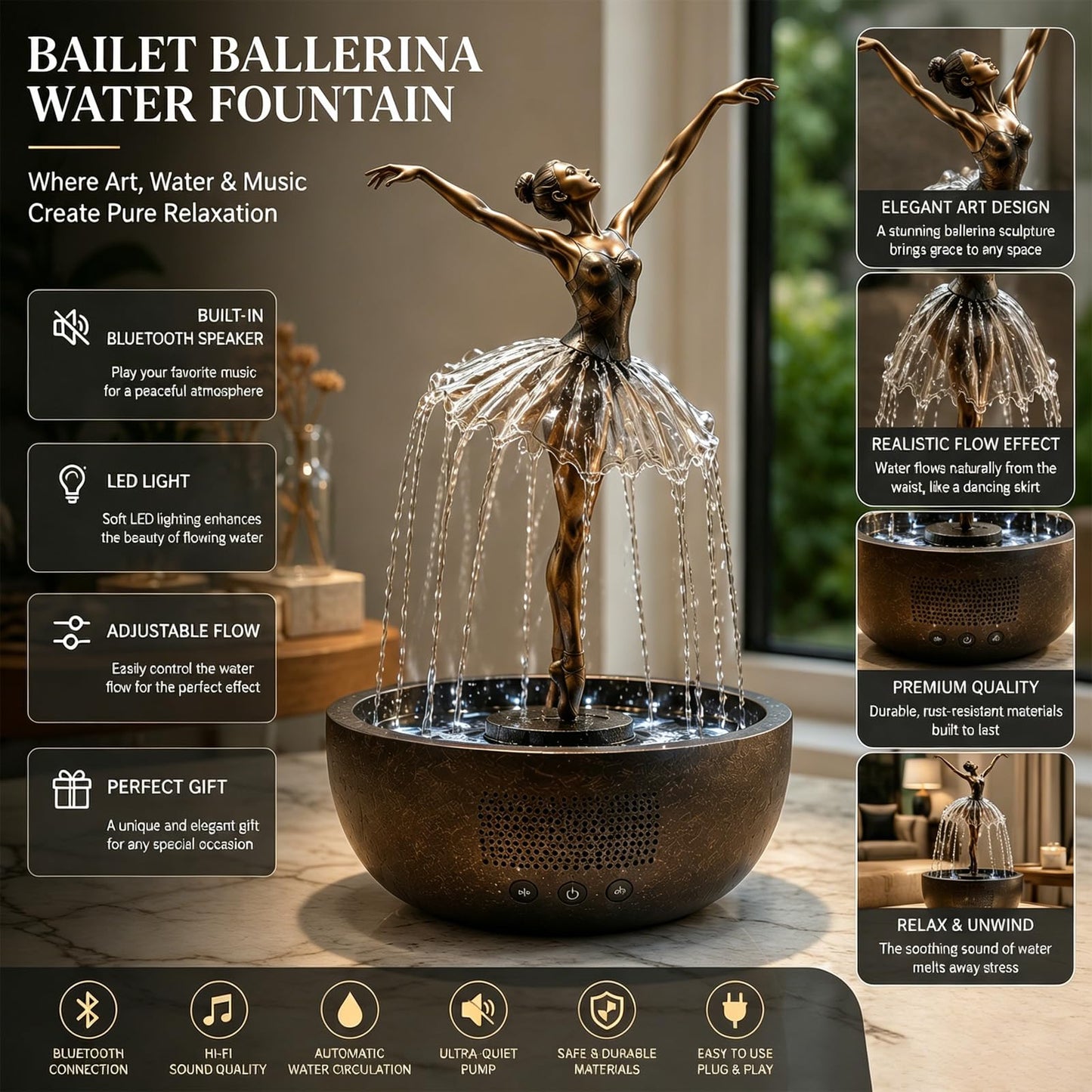 💃Elegant Ballerina Tabletop Water Fountain for Home & Office Decor 💧