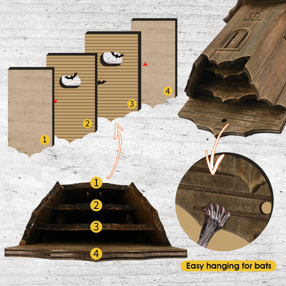 Wooden Castle Bat Houses for Outdoors, Large Three Chamber Box Perfectly Designed to Attract Bats