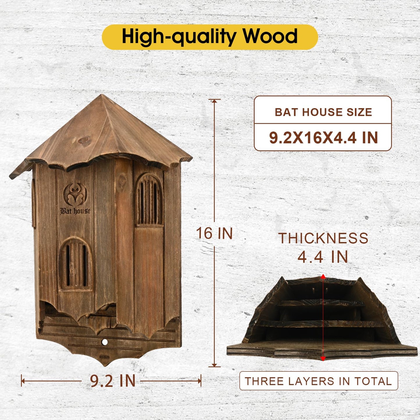 Wooden Castle Bat Houses for Outdoors, Large Three Chamber Box Perfectly Designed to Attract Bats