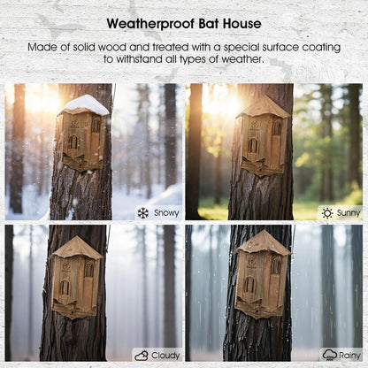 Wooden Castle Bat Houses for Outdoors, Large Three Chamber Box Perfectly Designed to Attract Bats
