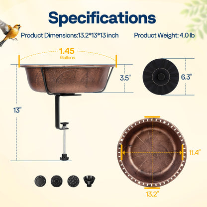 Deck Mounted Bird Bath with Solar Fountain