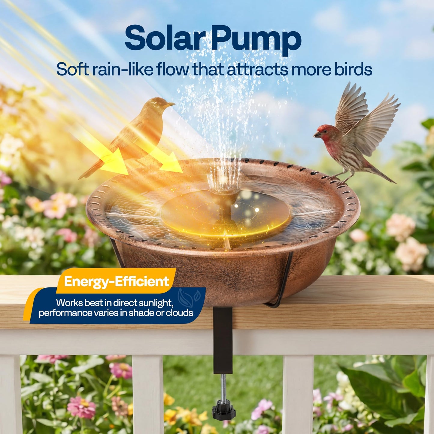 Deck Mounted Bird Bath with Solar Fountain