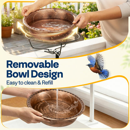 Deck Mounted Bird Bath with Solar Fountain