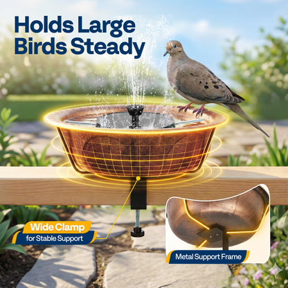 Deck Mounted Bird Bath with Solar Fountain