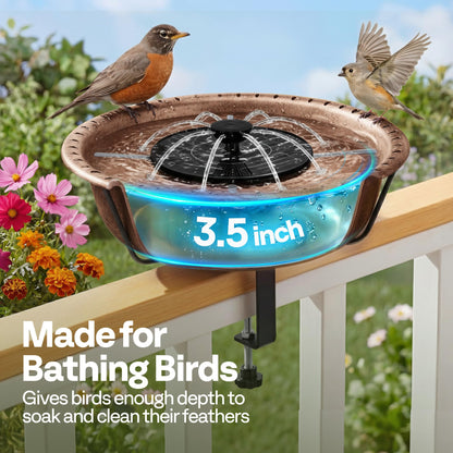 Deck Mounted Bird Bath with Solar Fountain