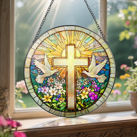 The Artisan “Faith & Wildflowers” Stained Glass Suncatcher ✝️🕊️