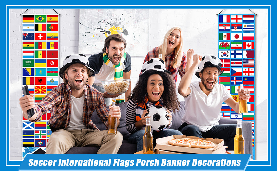 ⚽ World Flags Front Door Signs 🎉 Ultimate Soccer Tournament Banners & Watch Party Decorations 🍻