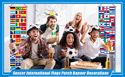 ⚽ World Flags Front Door Signs 🎉 Ultimate Soccer Tournament Banners & Watch Party Decorations 🍻
