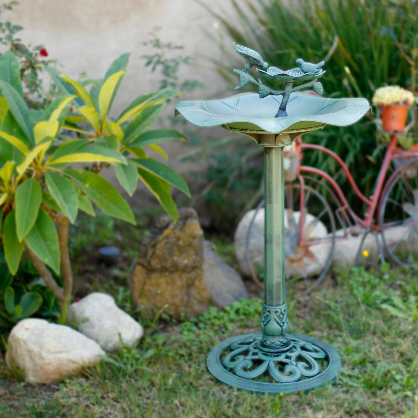 Alpine Corporation  Tall Outdoor Lotus Birdbath Yard Statue