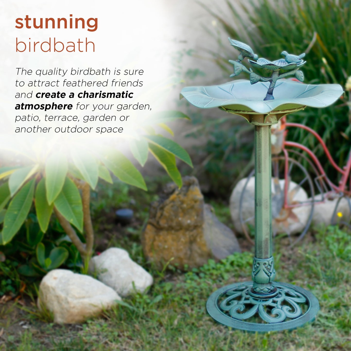 Alpine Corporation  Tall Outdoor Lotus Birdbath Yard Statue