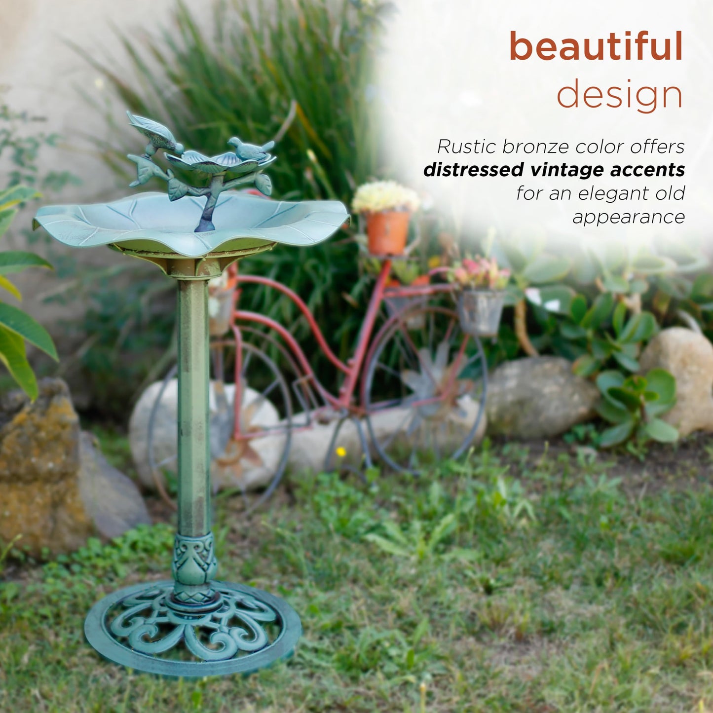 Alpine Corporation  Tall Outdoor Lotus Birdbath Yard Statue