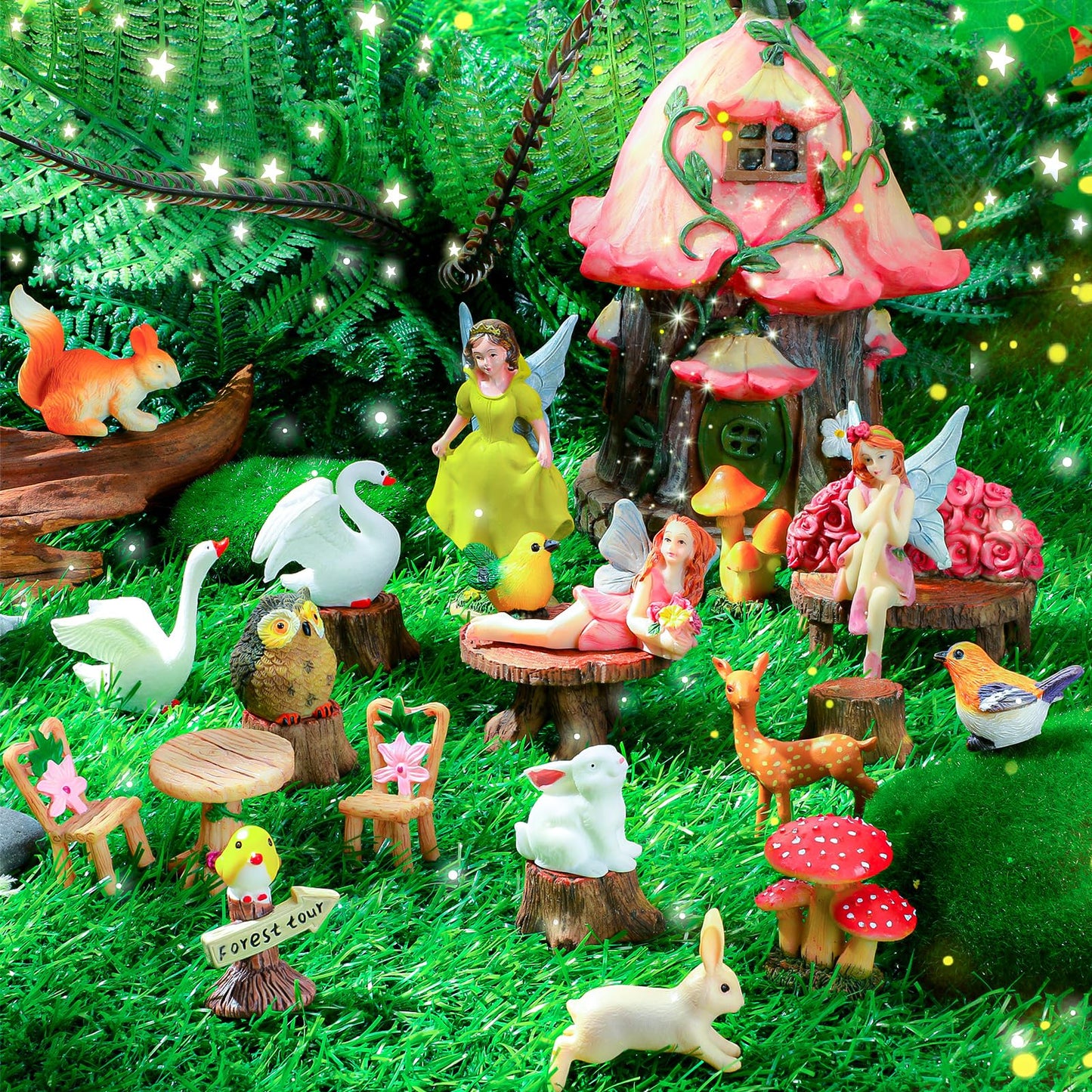 Soaoo 25 Pcs Fairy House Garden Figurines Kit Spring Garden Decor