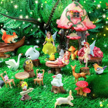 Soaoo 25 Pcs Fairy House Garden Figurines Kit Spring Garden Decor