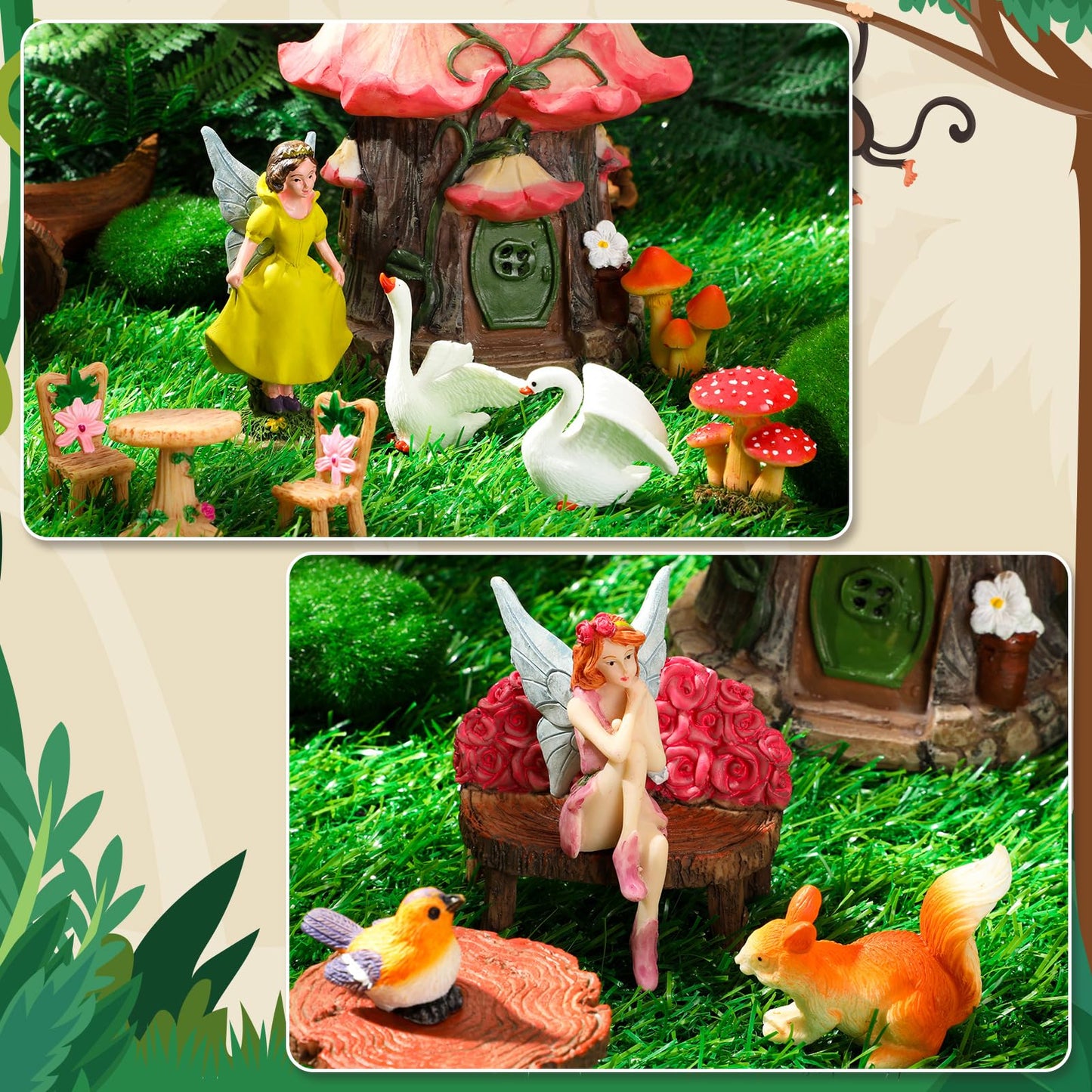 Soaoo 25 Pcs Fairy House Garden Figurines Kit Spring Garden Decor