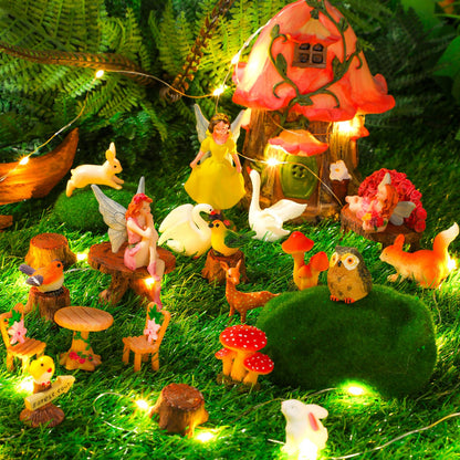 Soaoo 25 Pcs Fairy House Garden Figurines Kit Spring Garden Decor