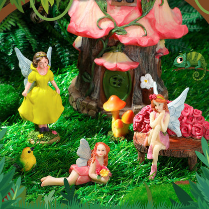 Soaoo 25 Pcs Fairy House Garden Figurines Kit Spring Garden Decor