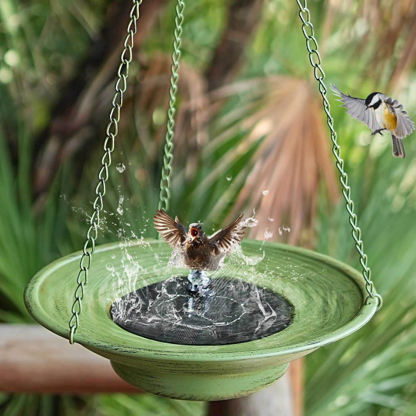 Solar Fountain Hanging Bird Bath, Metal Bird Bath Bubbler