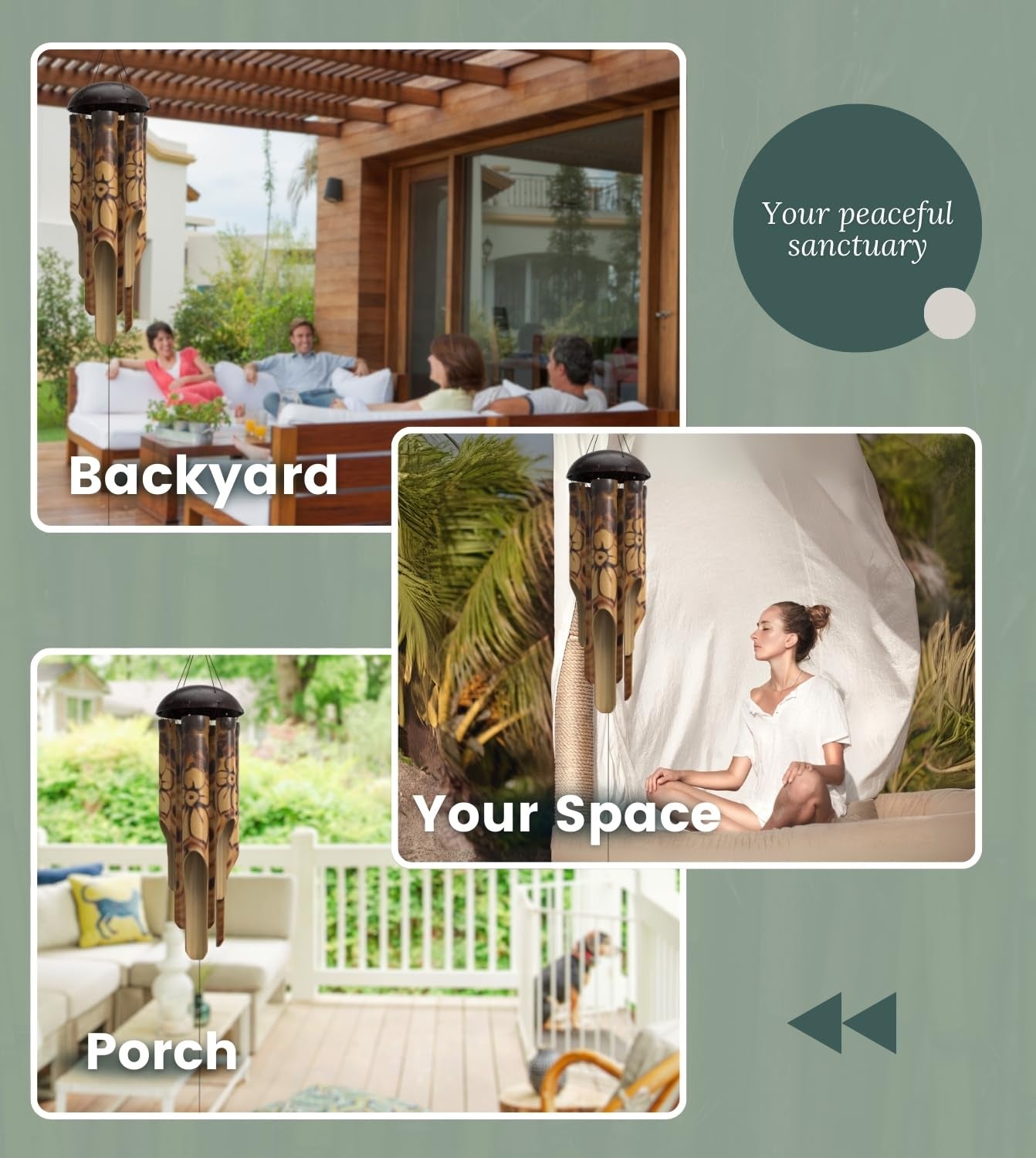 Rustic Bamboo Wind Chimes - Outside Outdoor Wooden Windchimes