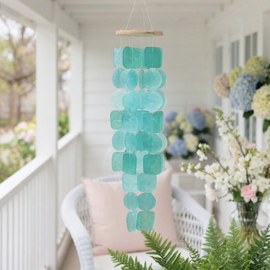 ✨ Artisan Hand-Finished Turquoise Shell | Capiz Shell Wind Chime