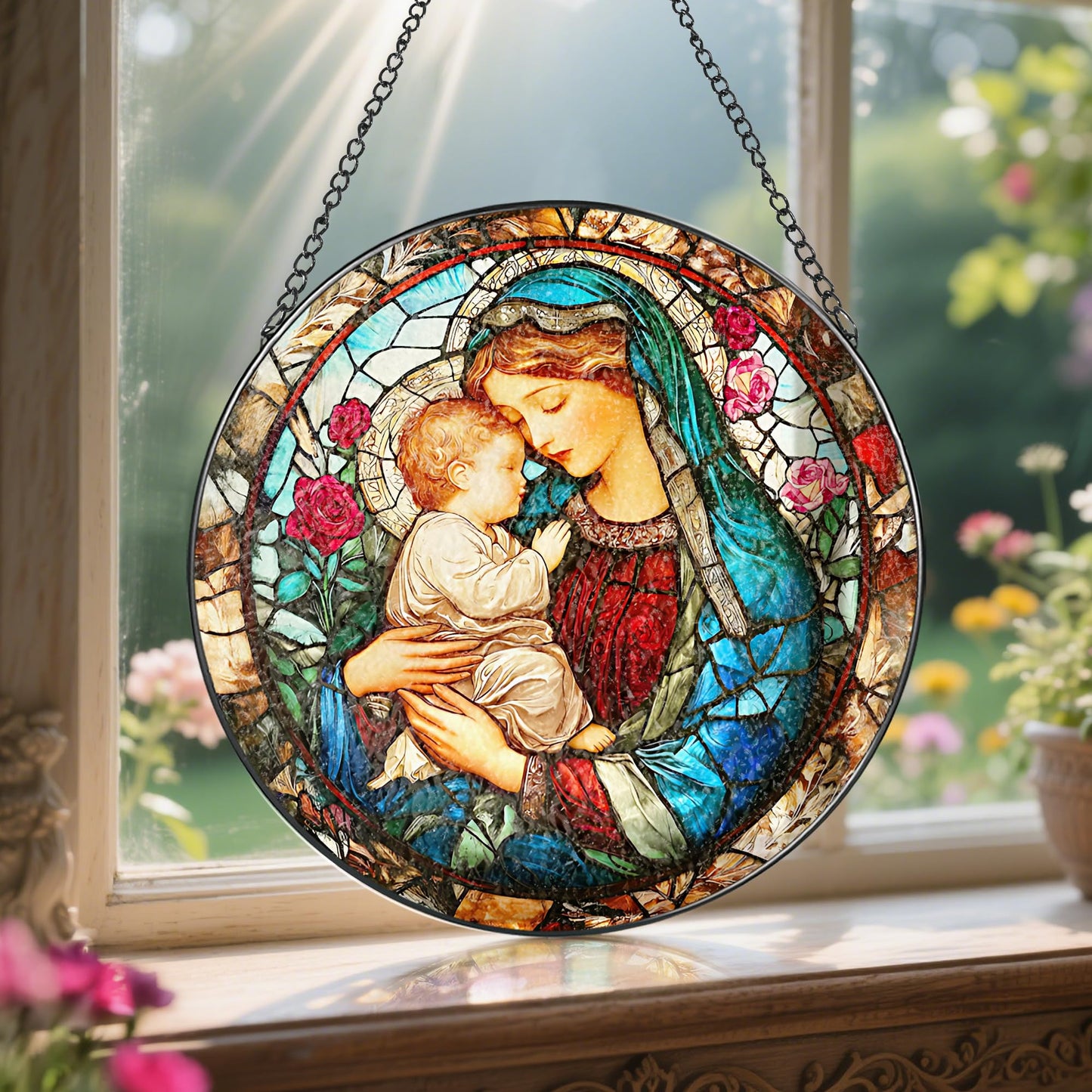 Divine Light: Blessed Virgin Mary Stained-Glass Suncatcher 🌅