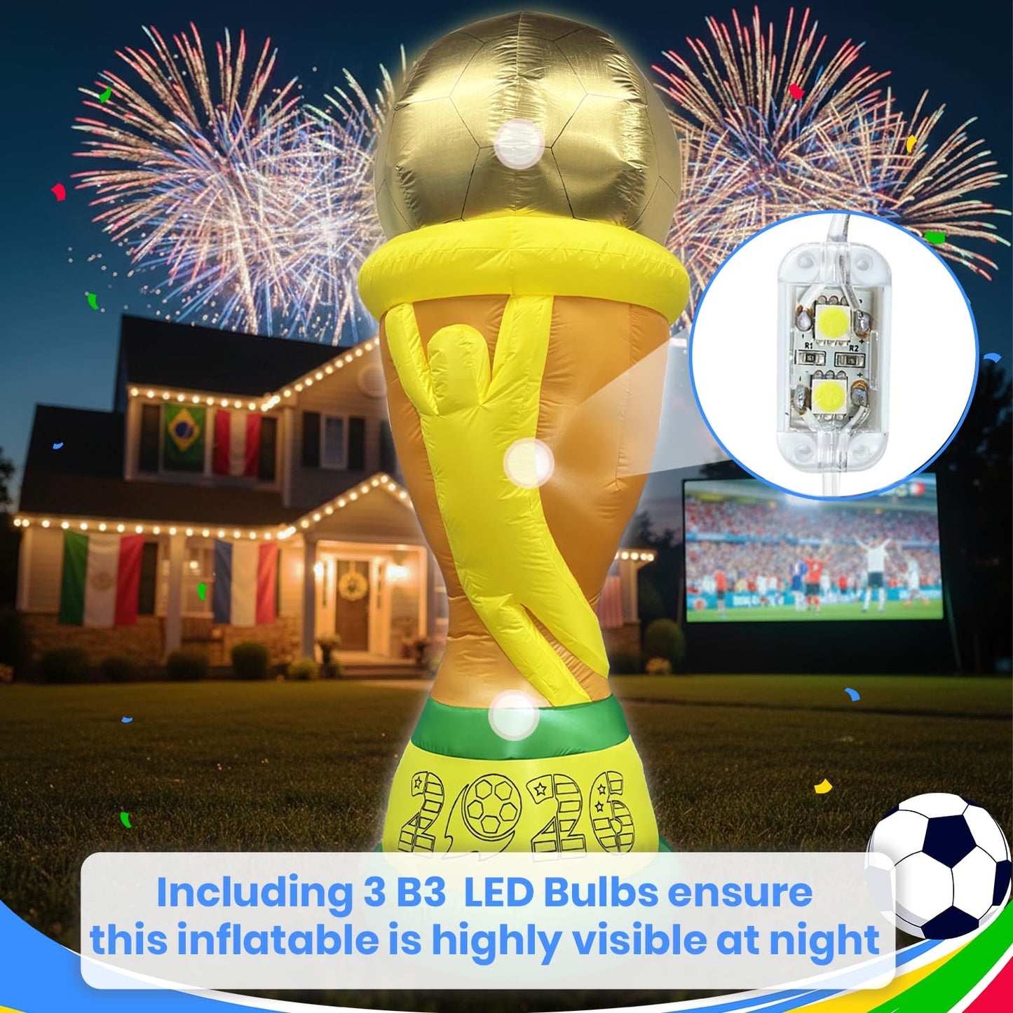 🏆 7FT Giant World Champion Trophy Inflatable | 2026 Lighted Gameday Yard Display 🌟
